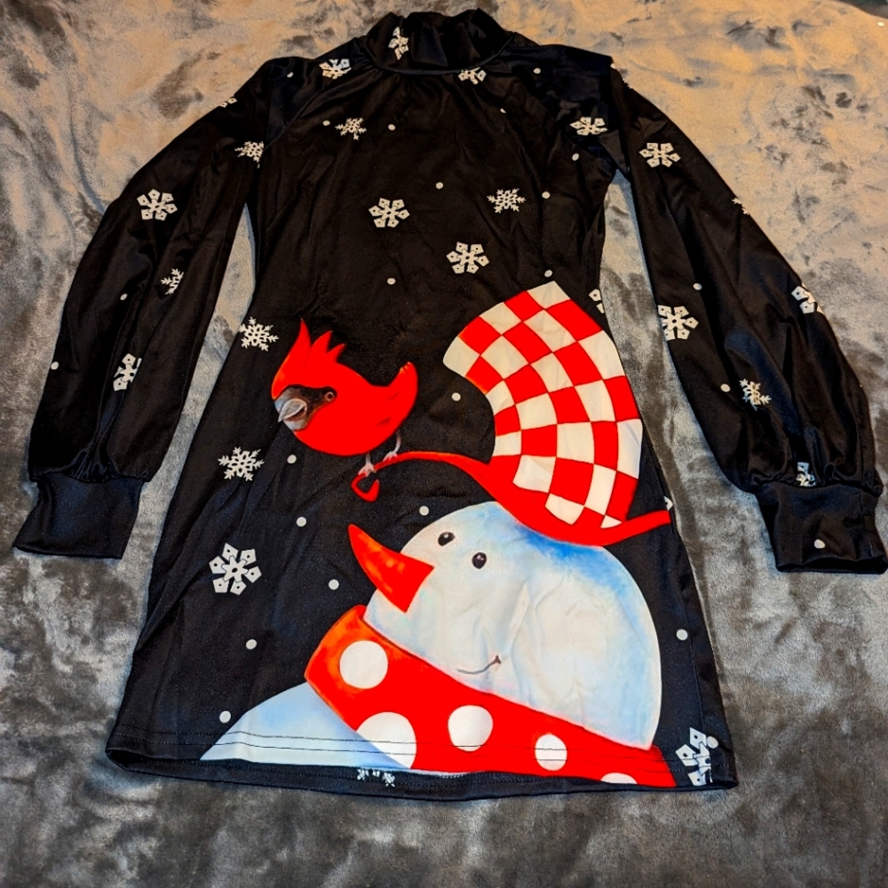 Black Christmas Dress Snowman & Snowflake